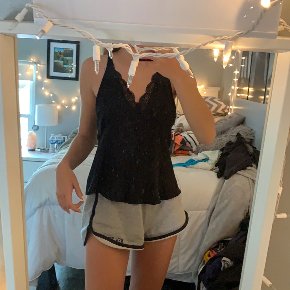 black silk lacy tank